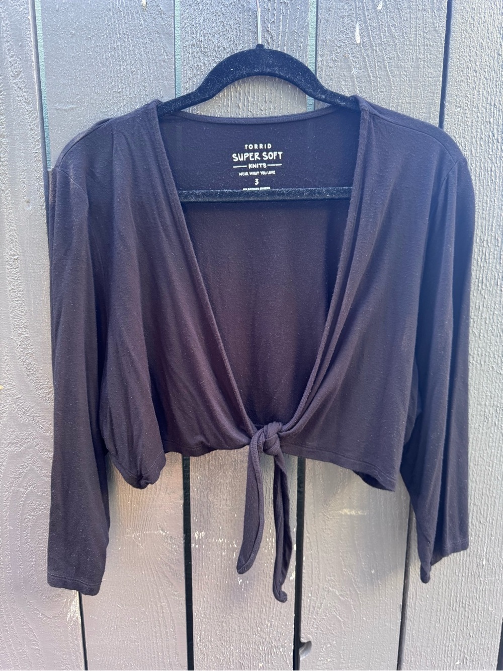 Torrid Black Super Soft Cropped Cardigan with Tie Front, Size 3